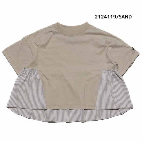 【130~150】 T/C天竺袖ギャザーストライプ切り替えT ★2124119j★キッズサイズ 子供服